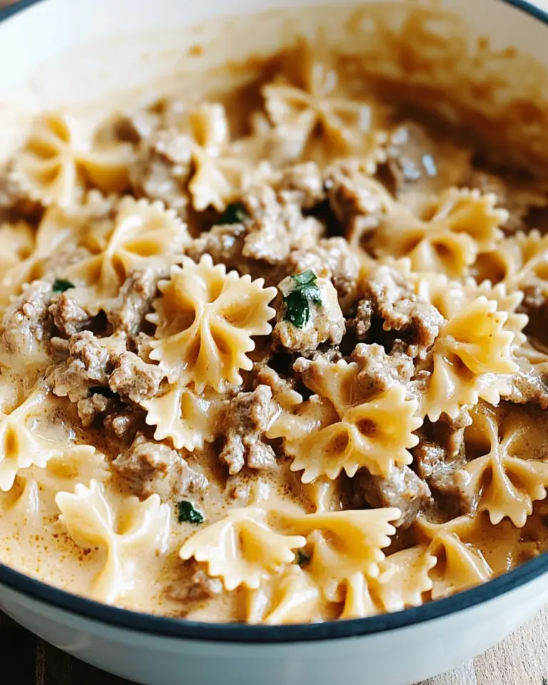 Cheesy Beef And Bowtie Pasta In Garlic Butter