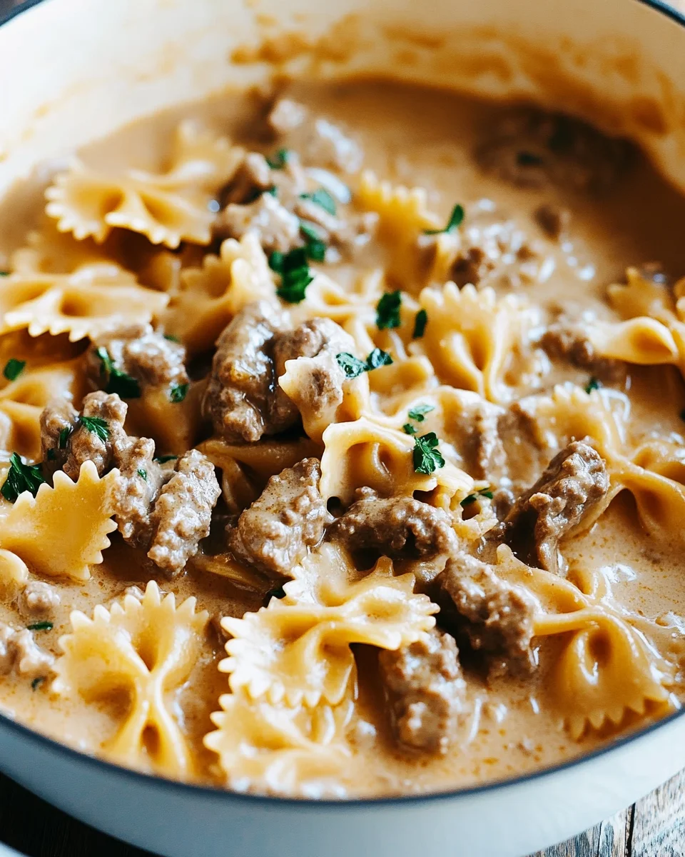 Cheesy Beef And Bowtie Pasta In Garlic Butter Cheesy