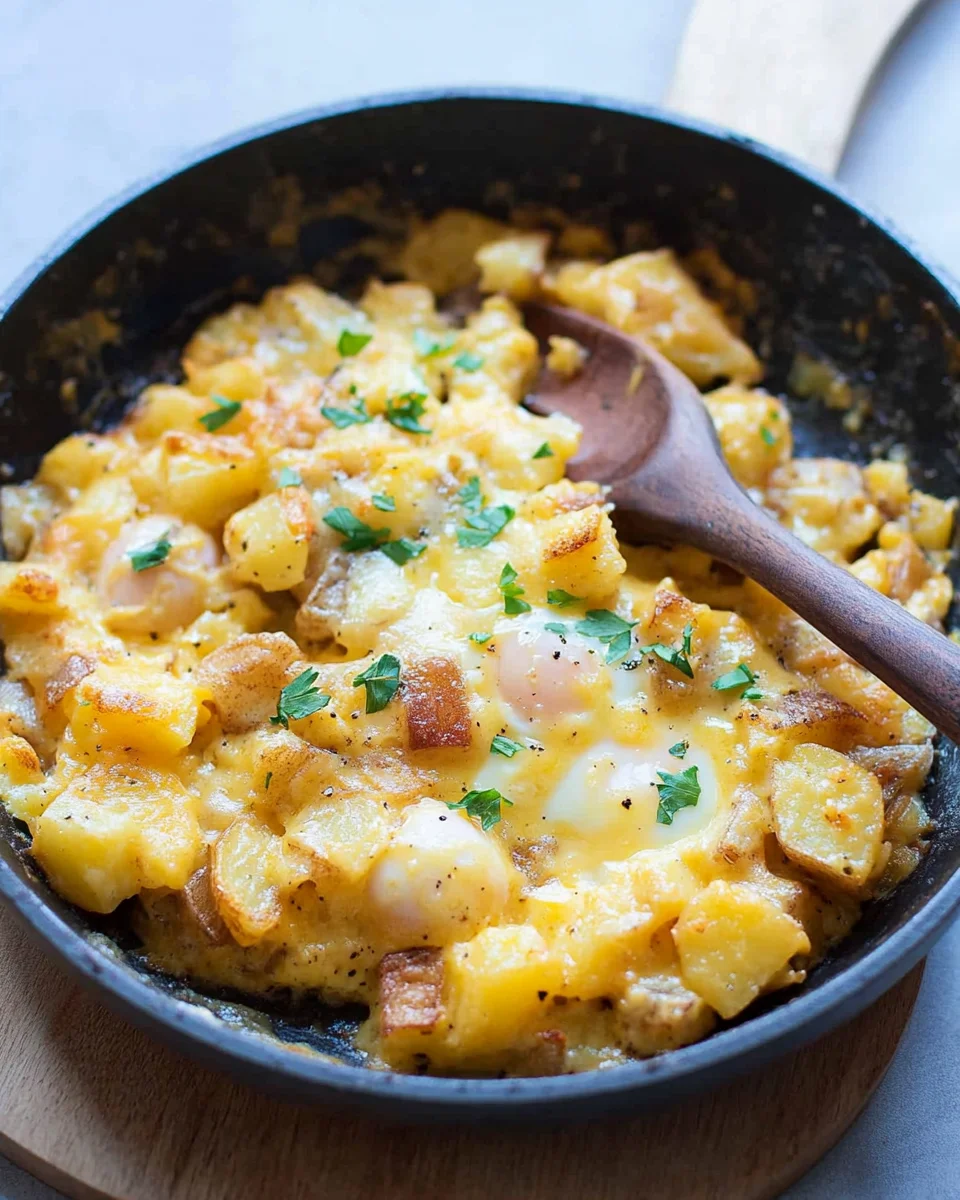 Cheesy Potato Egg Scramble Cheesy