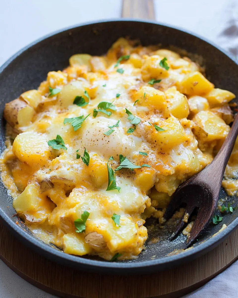 Cheesy Potato Egg Scramble Cheesy