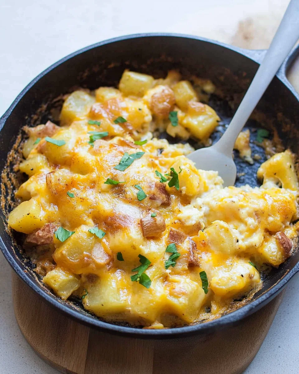 Cheesy Potato Egg Scramble Cheesy