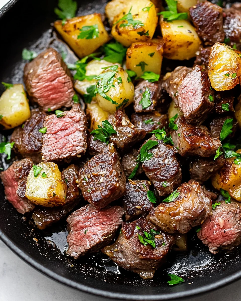 Creamy Garlic Butter Steak Bites and Potatoes Creamy