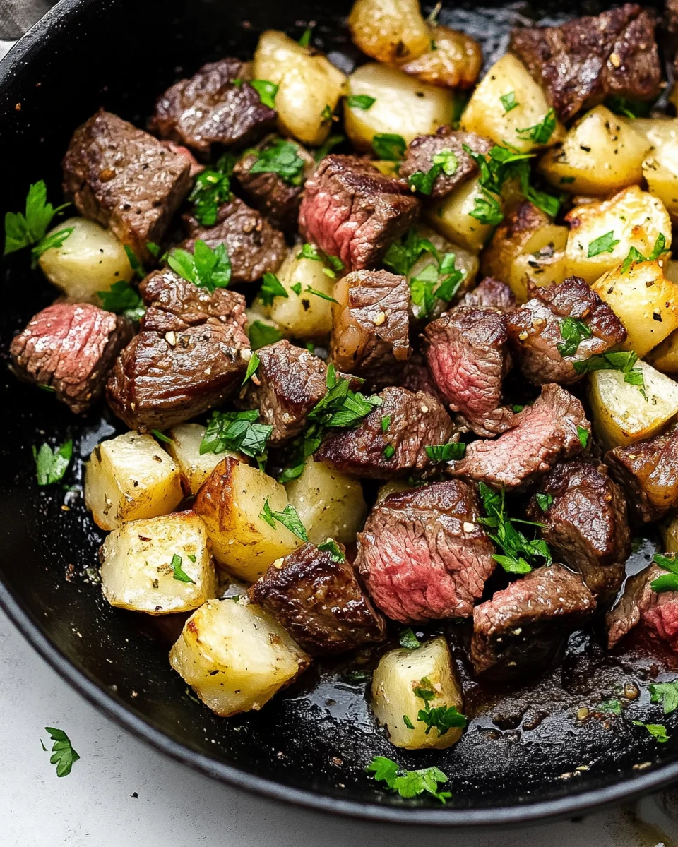 Creamy Garlic Butter Steak Bites and Potatoes Creamy