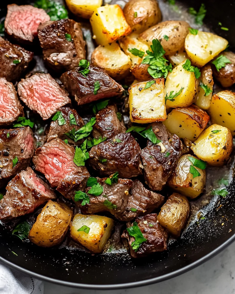 Creamy Garlic Butter Steak Bites and Potatoes Creamy