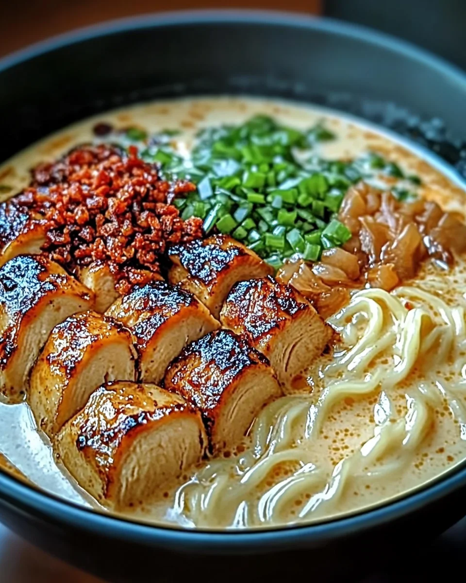 Fiery Chicken Ramen with Creamy Garlic Sauce Fiery