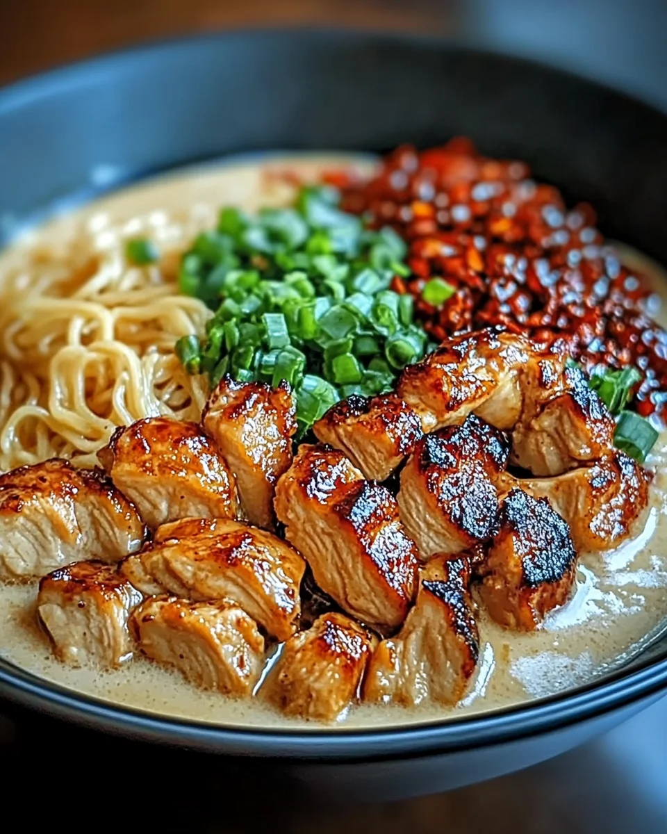 Fiery Chicken Ramen with Creamy Garlic Sauce Fiery