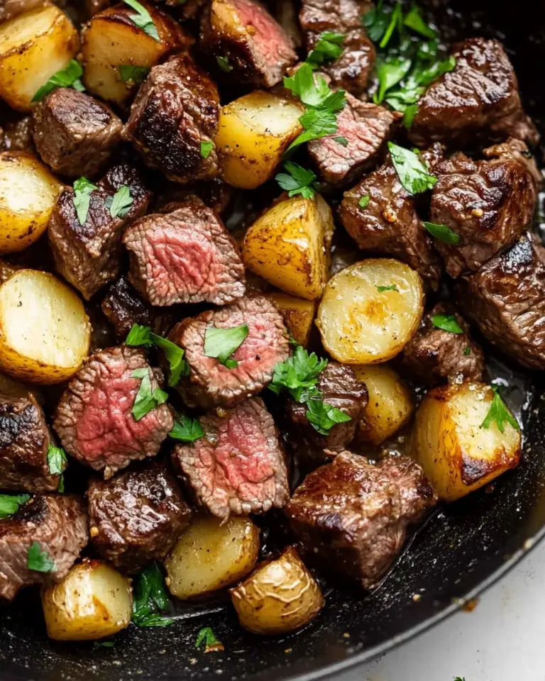 Garlic Butter Steak Bites and Potatoes