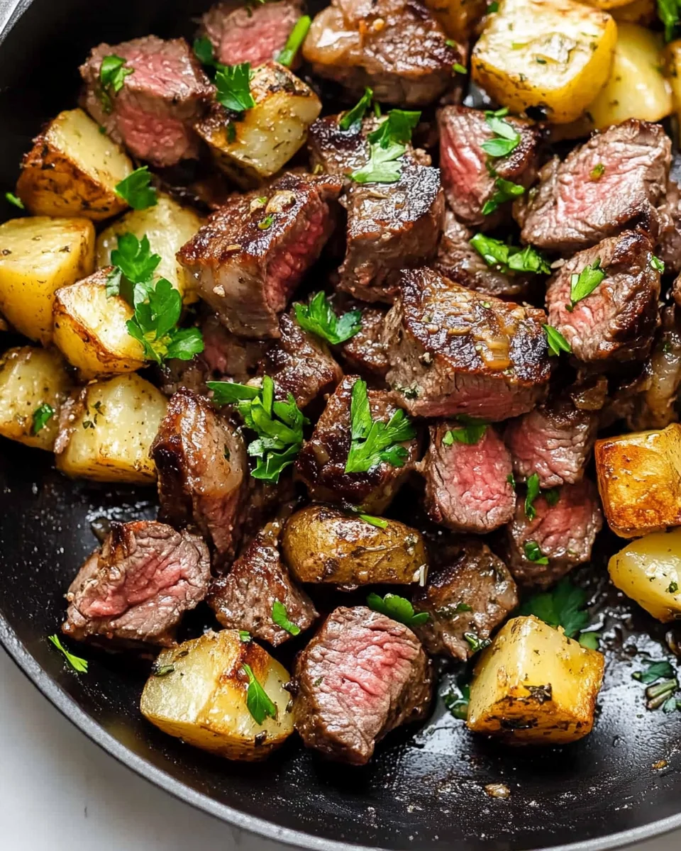 Garlic Butter Steak Bites and Potatoes Garlic