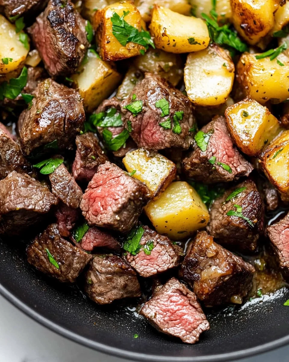 Garlic Butter Steak Bites and Potatoes Garlic