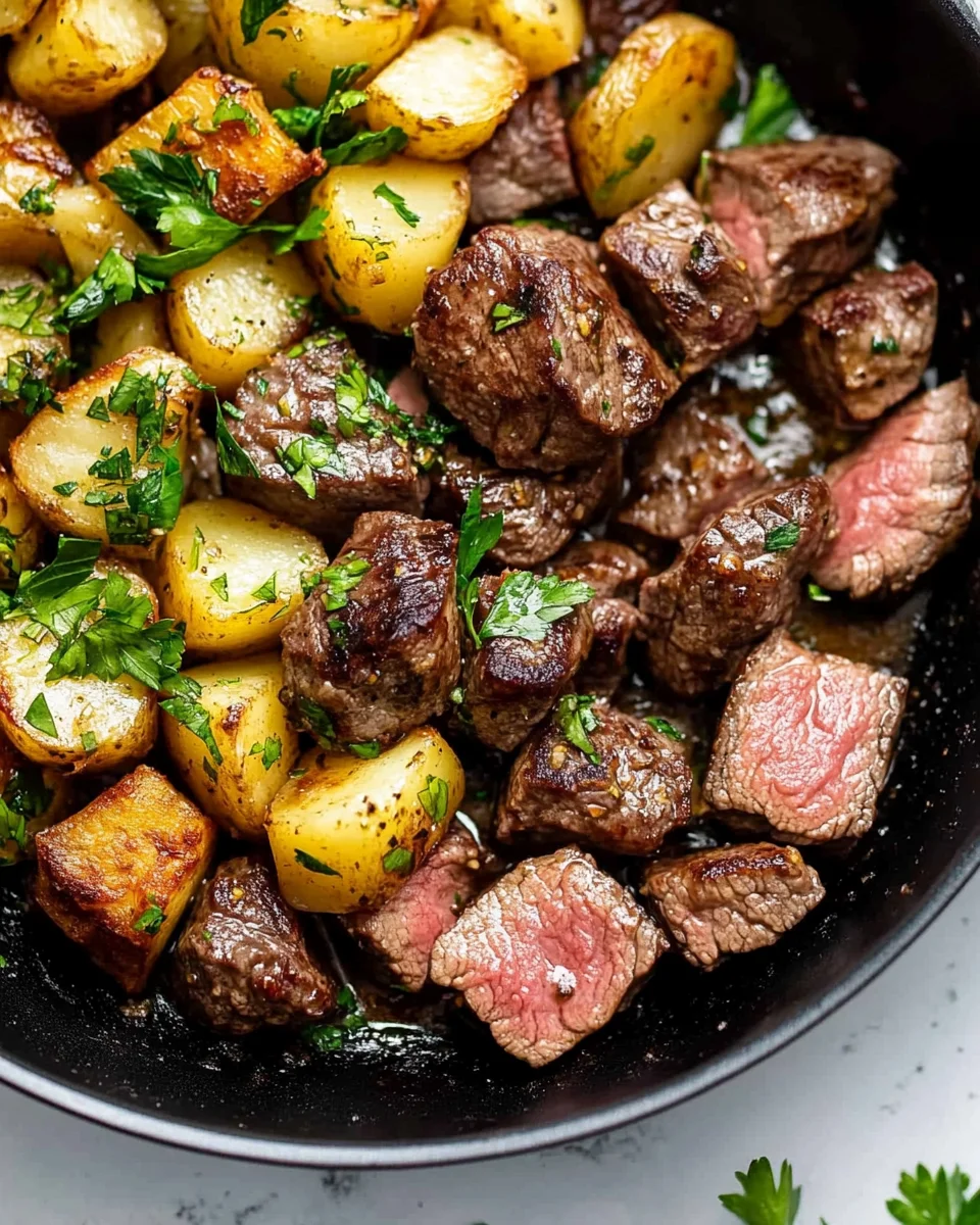 Garlic Butter Steak Bites and Potatoes Garlic