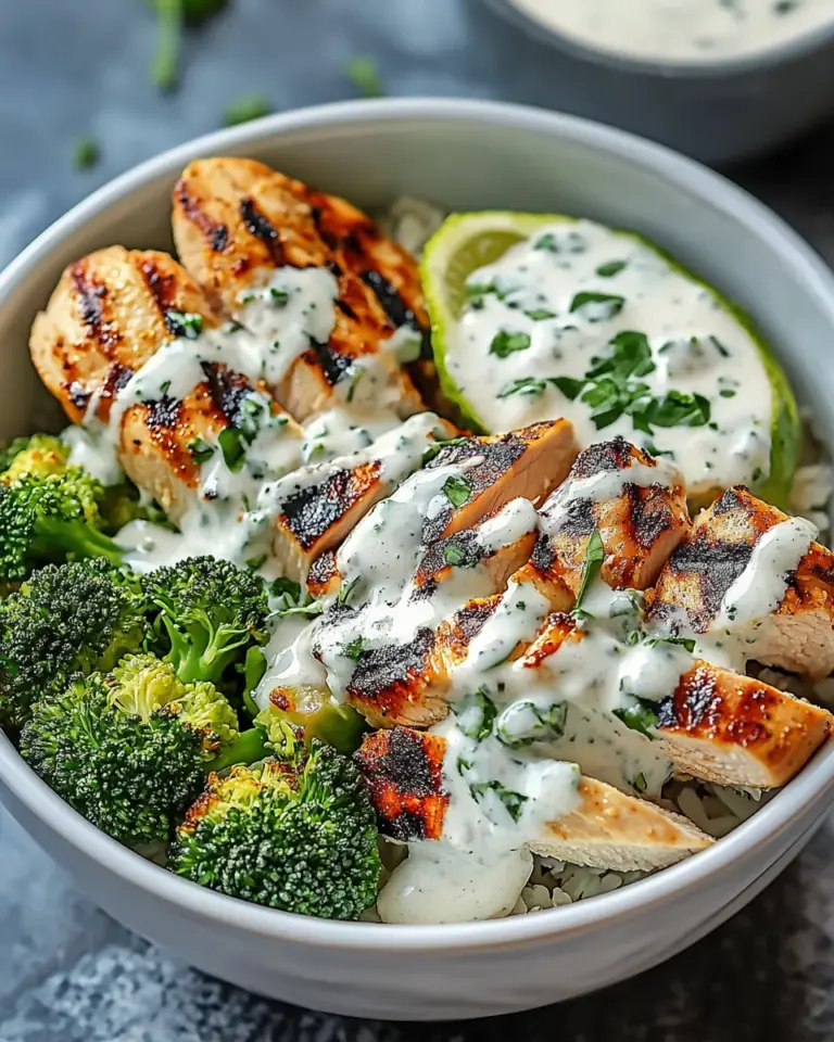 Grilled Chicken & Broccoli Bowls with Creamy Garlic Sauce