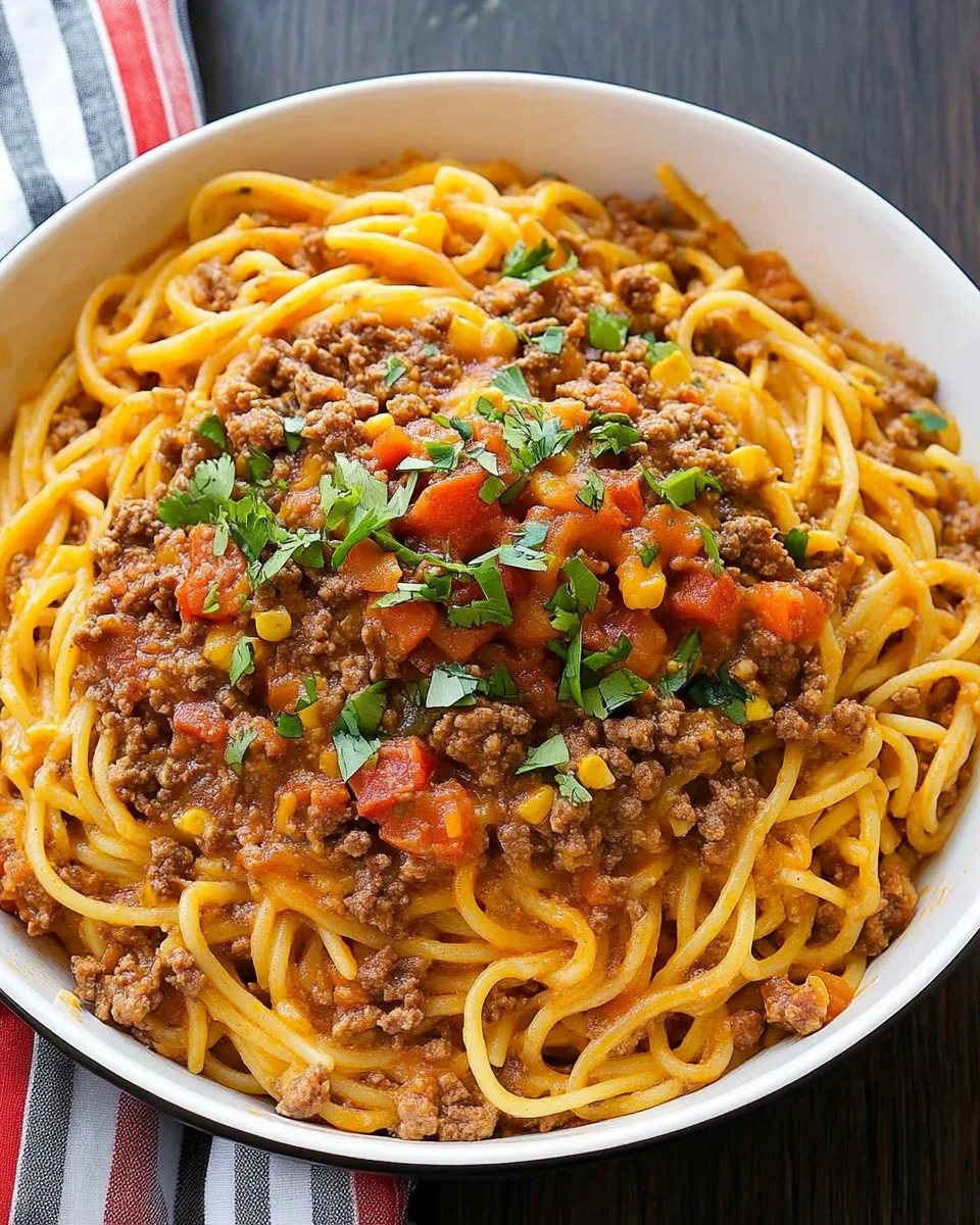 One Pot Taco Spaghetti One