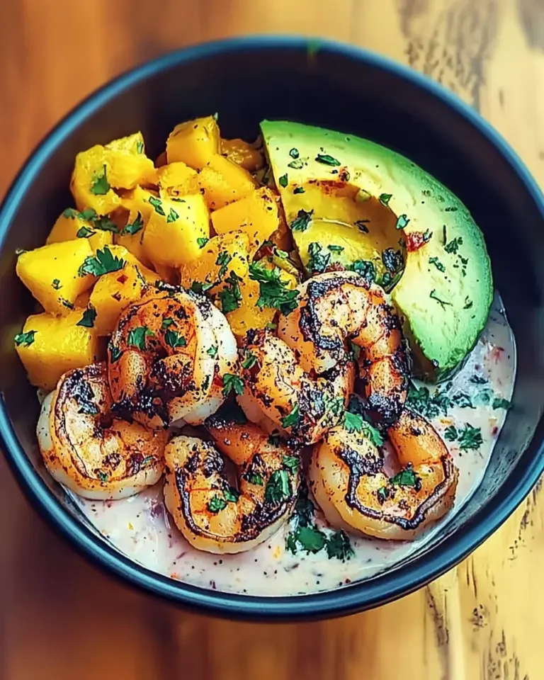 Shrimp and Avocado Bowls with Mango Salsa & Lime-Chili Sauce