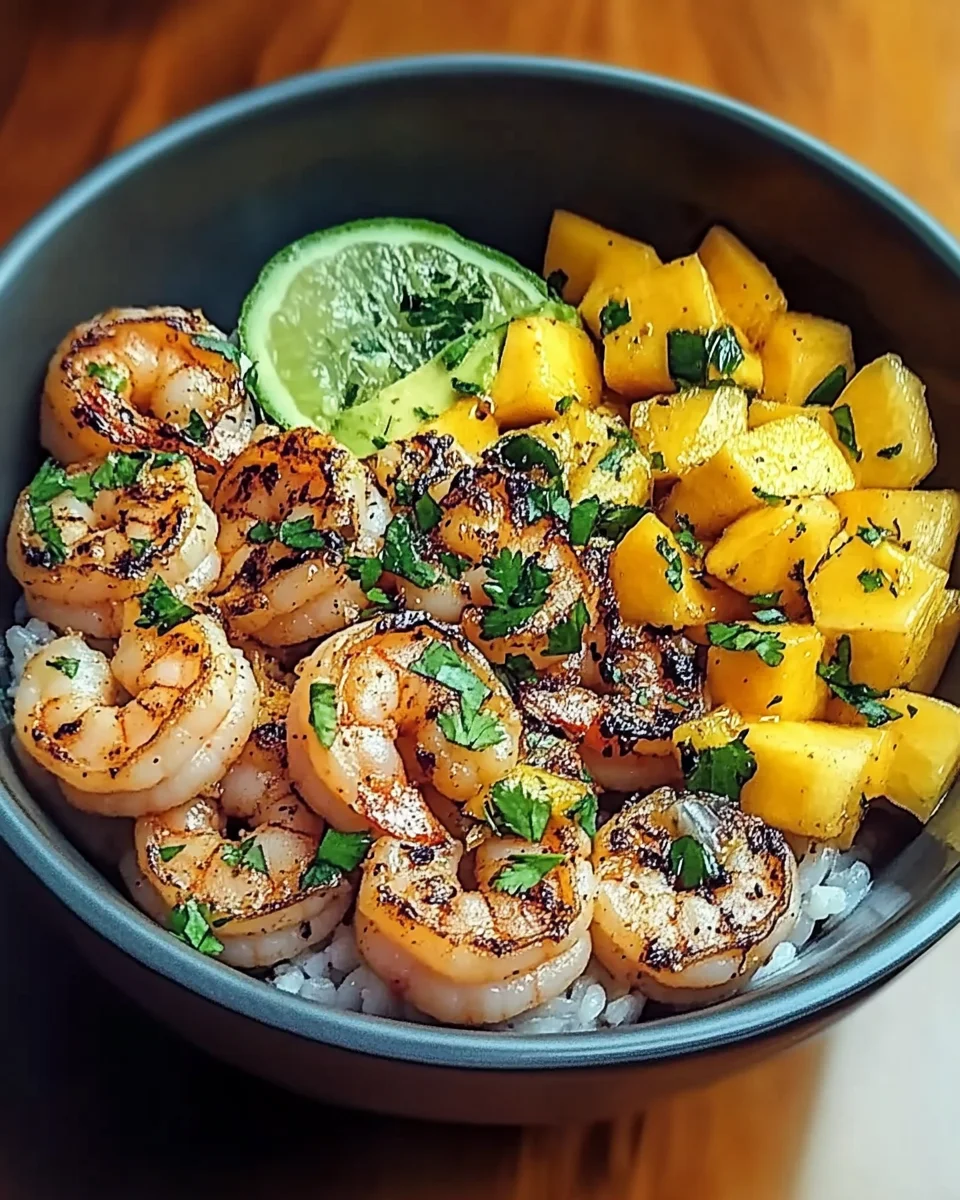 Shrimp and Avocado Bowls with Mango Salsa & Lime-Chili Sauce Shrimp