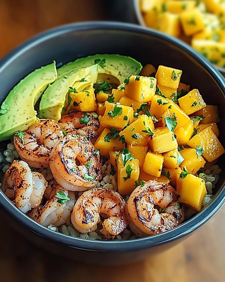 Shrimp and Avocado Bowls with Mango Salsa & Lime-Chili Sauce Shrimp