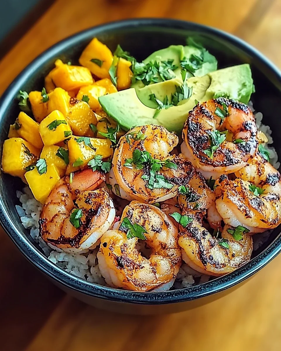 Shrimp and Avocado Bowls with Mango Salsa & Lime-Chili Sauce Shrimp