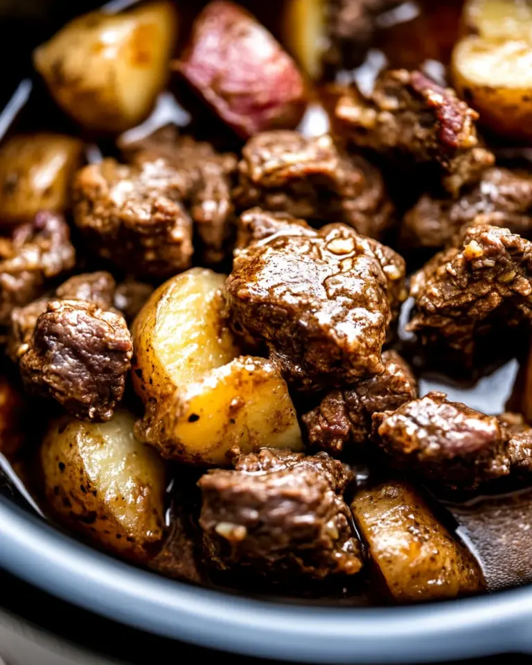 Slow Cooker Garlic Butter Beef Bites & Potatoes