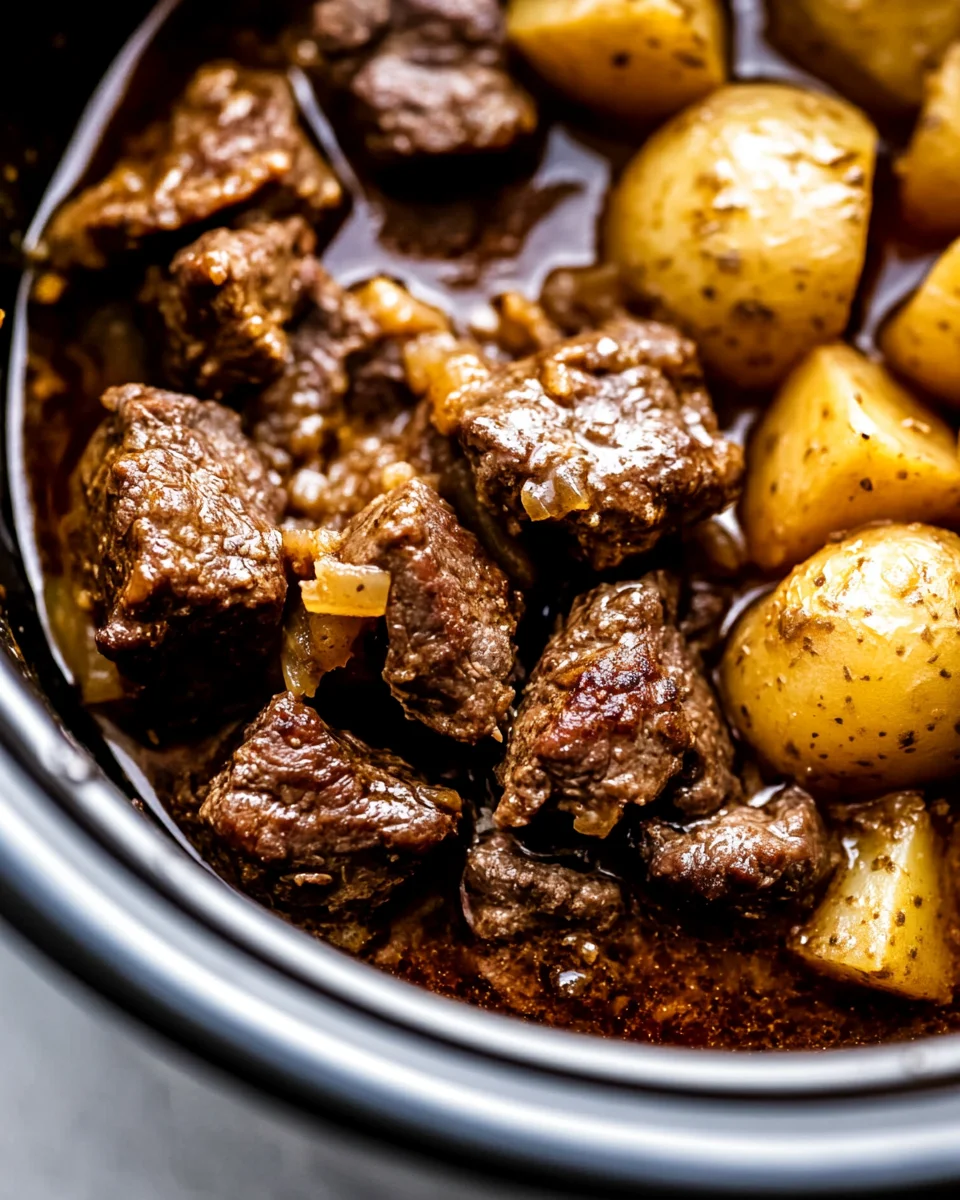 Slow Cooker Garlic Butter Beef Bites & Potatoes Slow