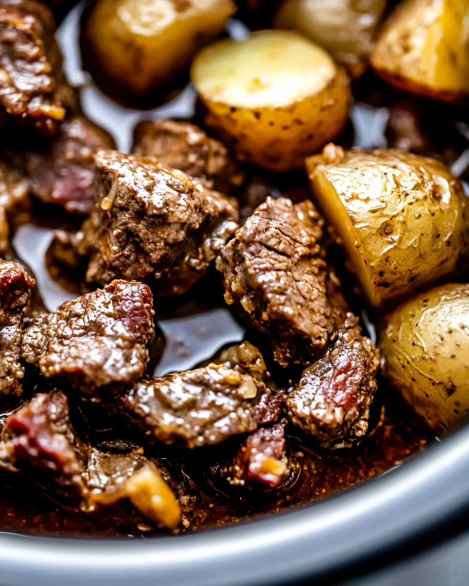 Slow Cooker Garlic Butter Beef Bites & Potatoes Slow