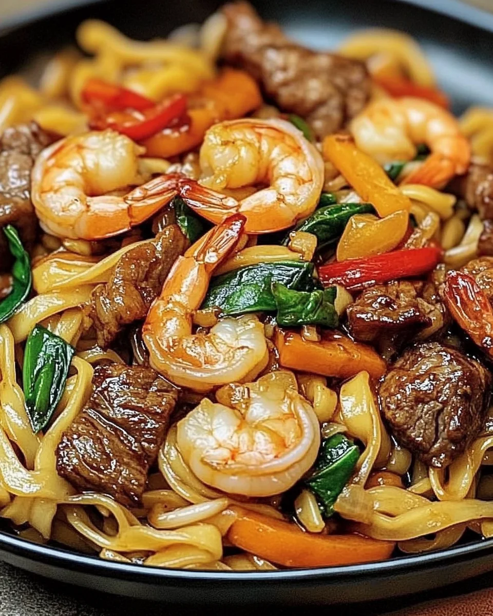 Steak & Shrimp Stir-Fried Noodles Steak