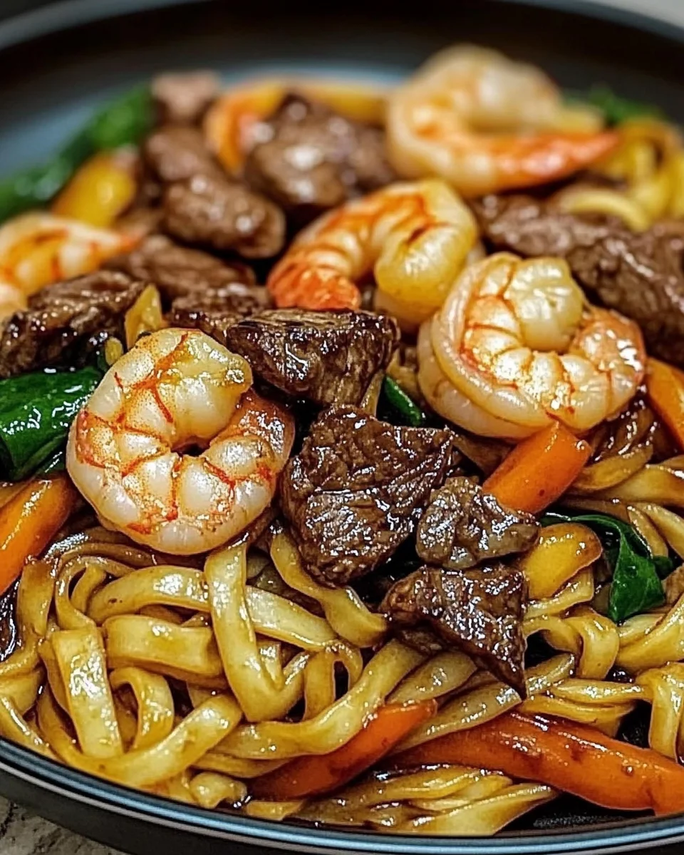 Steak & Shrimp Stir-Fried Noodles Steak