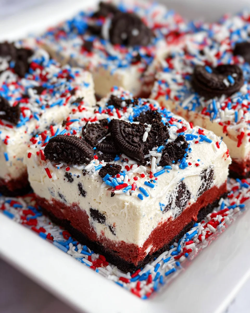 No Bake Fireworks Oreo Cheesecake bars No Bake Fireworks Oreo Cheesecake bars