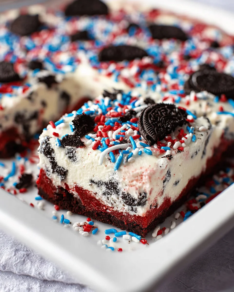 No Bake Fireworks Oreo Cheesecake bars No