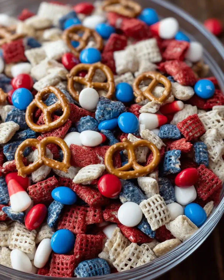 Red, white, and blue snack mix