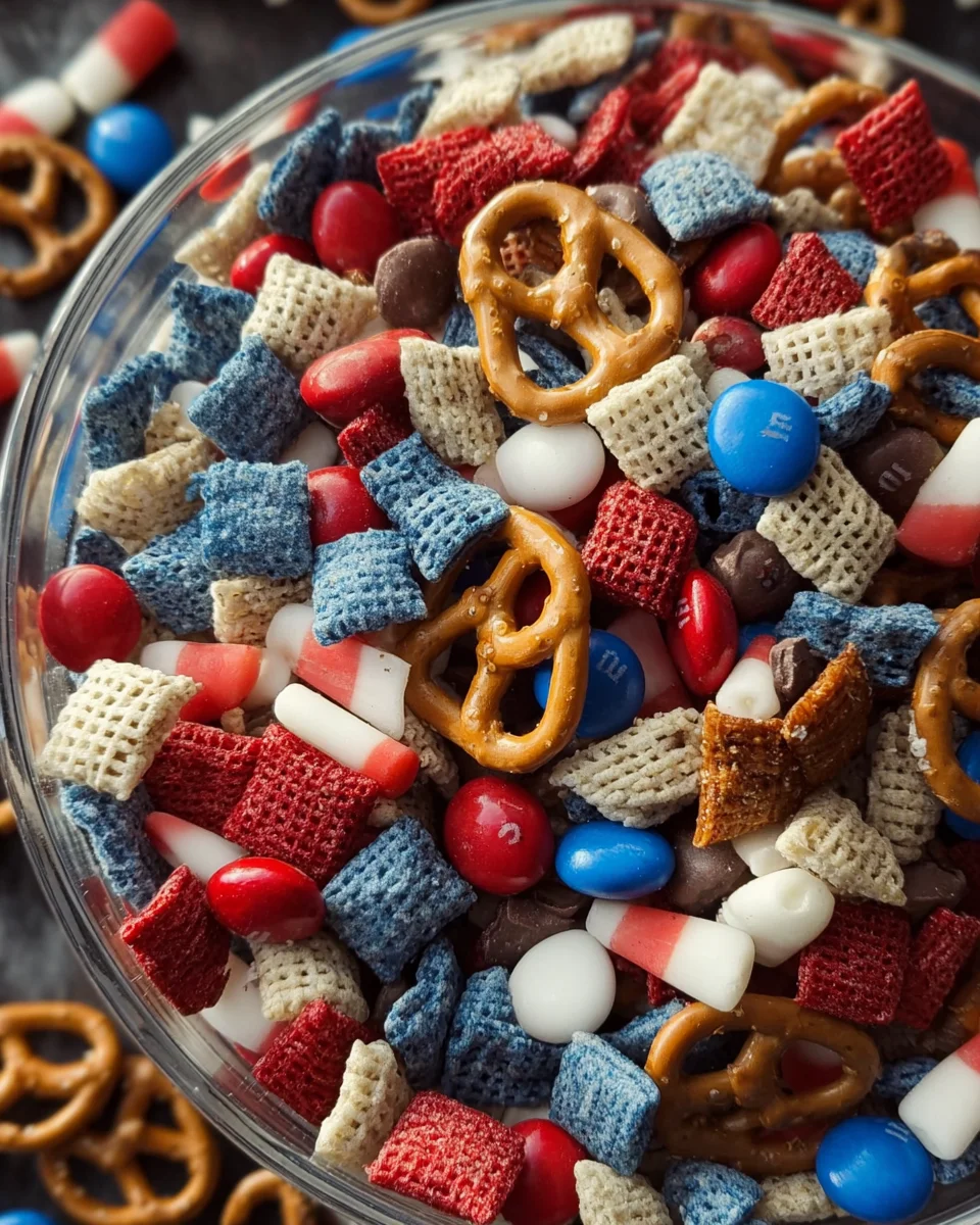 Red, white, and blue snack mix Red,