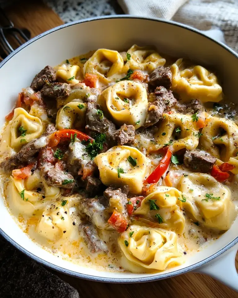 Cheesesteak Tortellini in Creamy Provolone Sauce