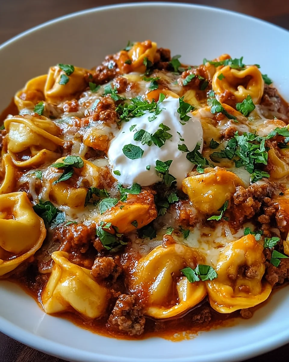 Cheesy Beef Enchilada Tortellini Cheesy