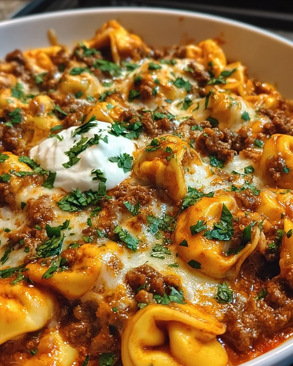 Cheesy Beef Enchilada Tortellini Cheesy