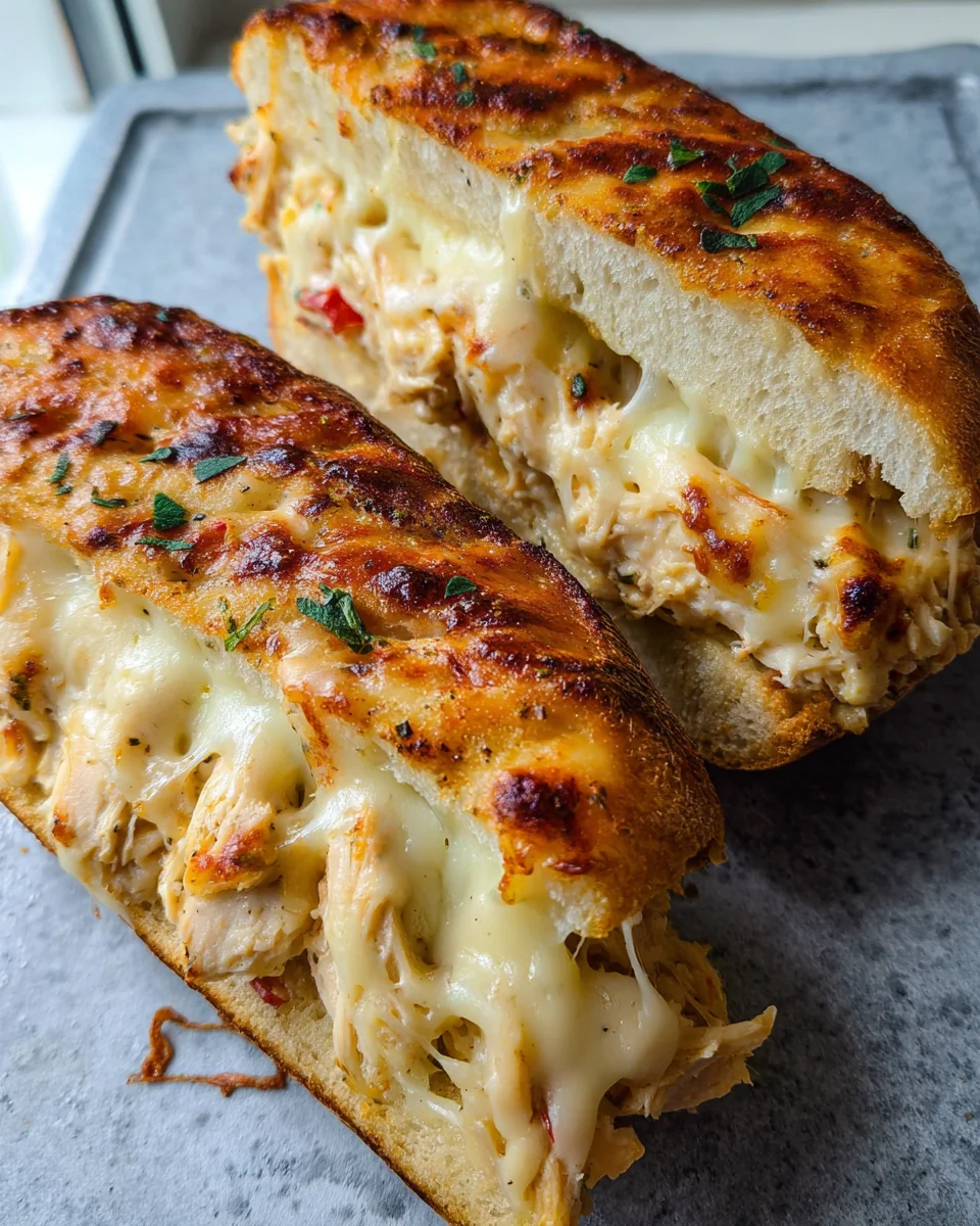 Cheesy Chicken Garlic Bread Sandwich Cheesy