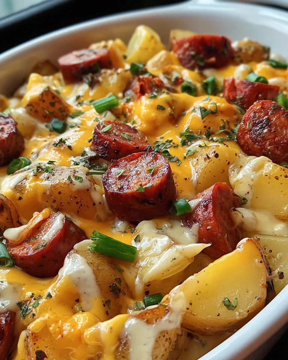 Cheesy Ranch Potatoes and Smoked Sausage Cheesy