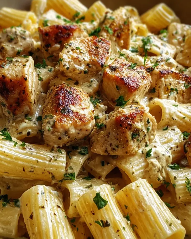 Creamy Garlic Butter Chicken and Rigatoni in Parmesan Sauce