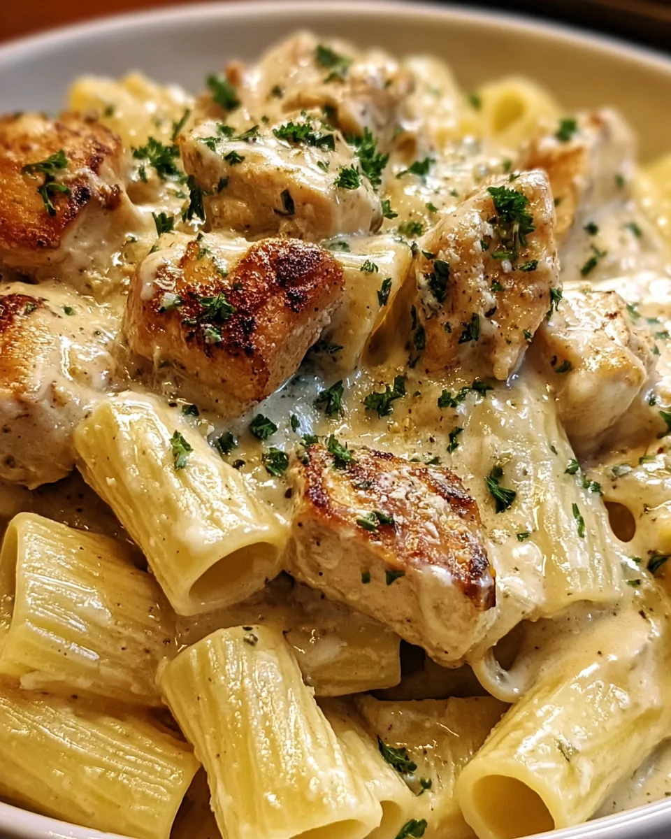 Creamy Garlic Butter Chicken and Rigatoni in Parmesan Sauce Creamy