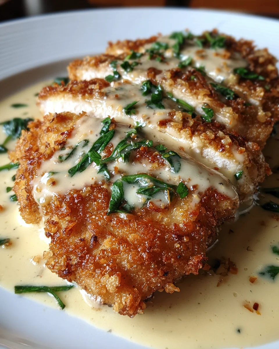 Crispy Parmesan Chicken with a Rich Garlic Sauce