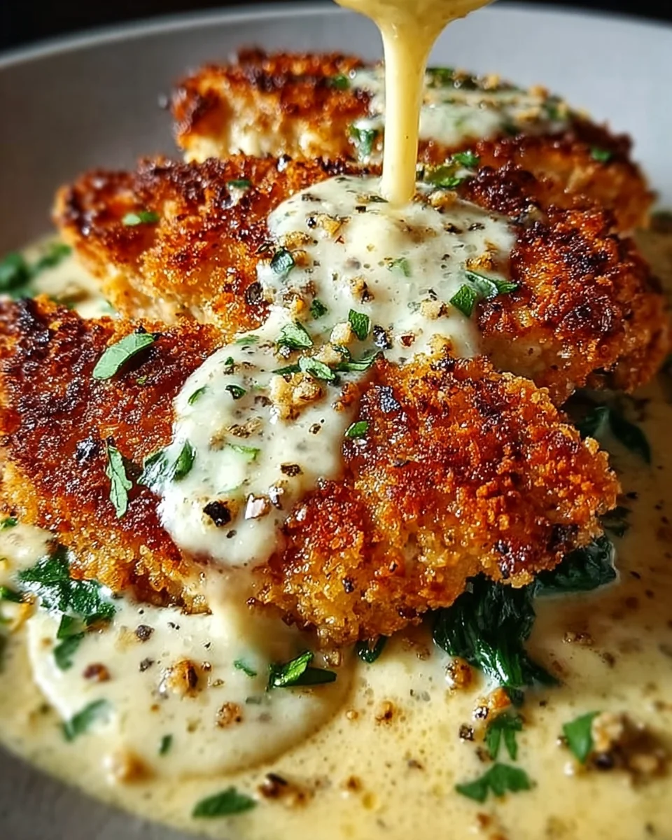 Crispy Parmesan Chicken with a Rich Garlic Sauce Crispy