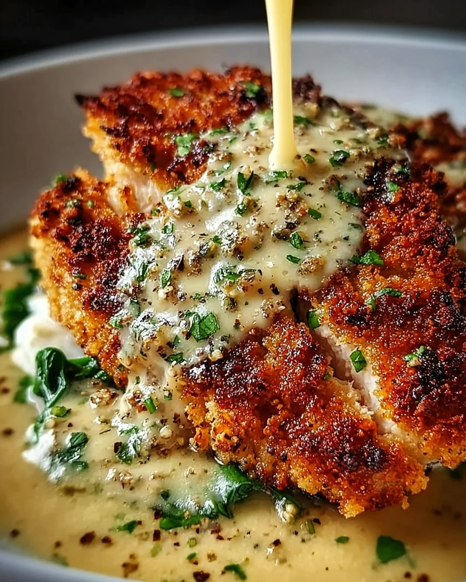 Crispy Parmesan Chicken with a Rich Garlic Sauce Crispy