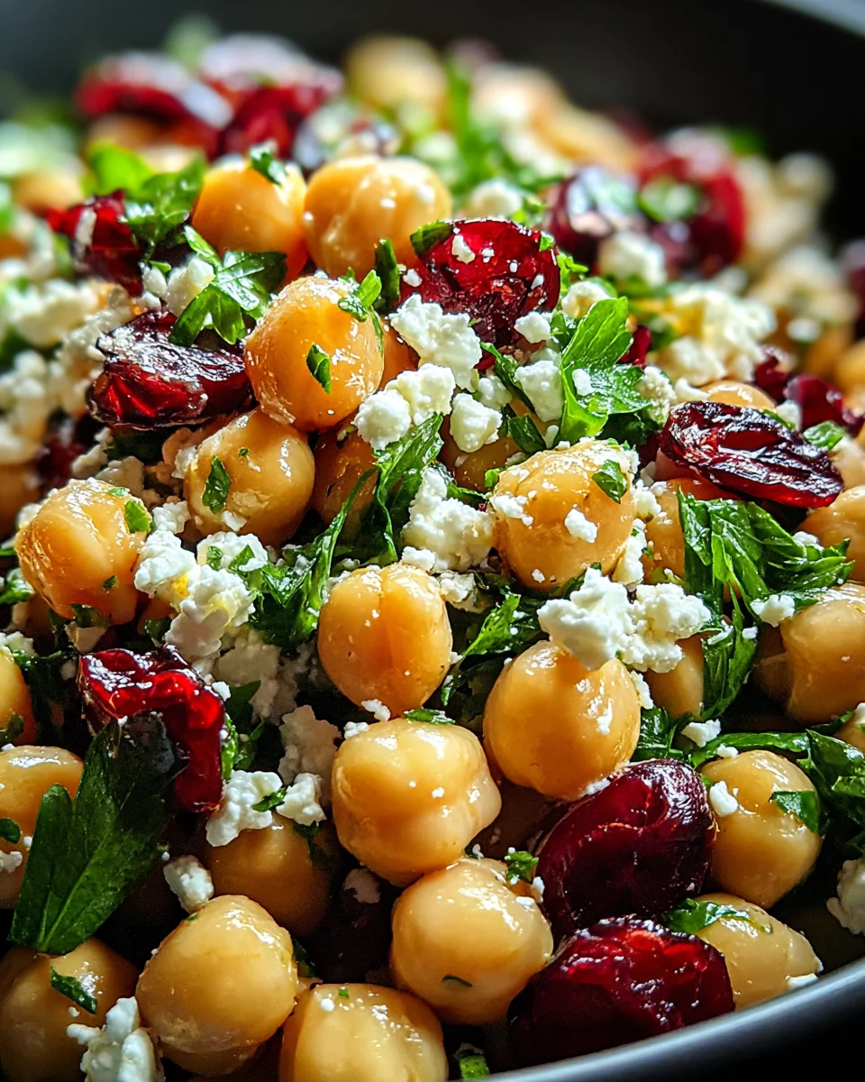 Feta & Cranberry Chickpeas with Lemon Vinaigrette Feta