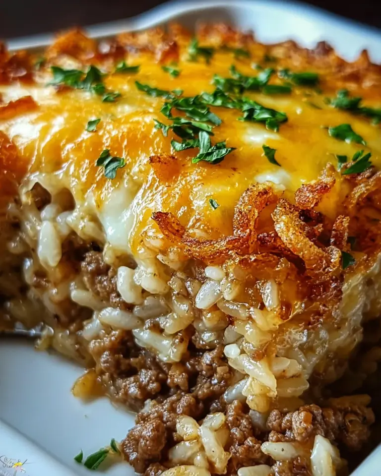 French Onion Ground Beef and Rice Casserole