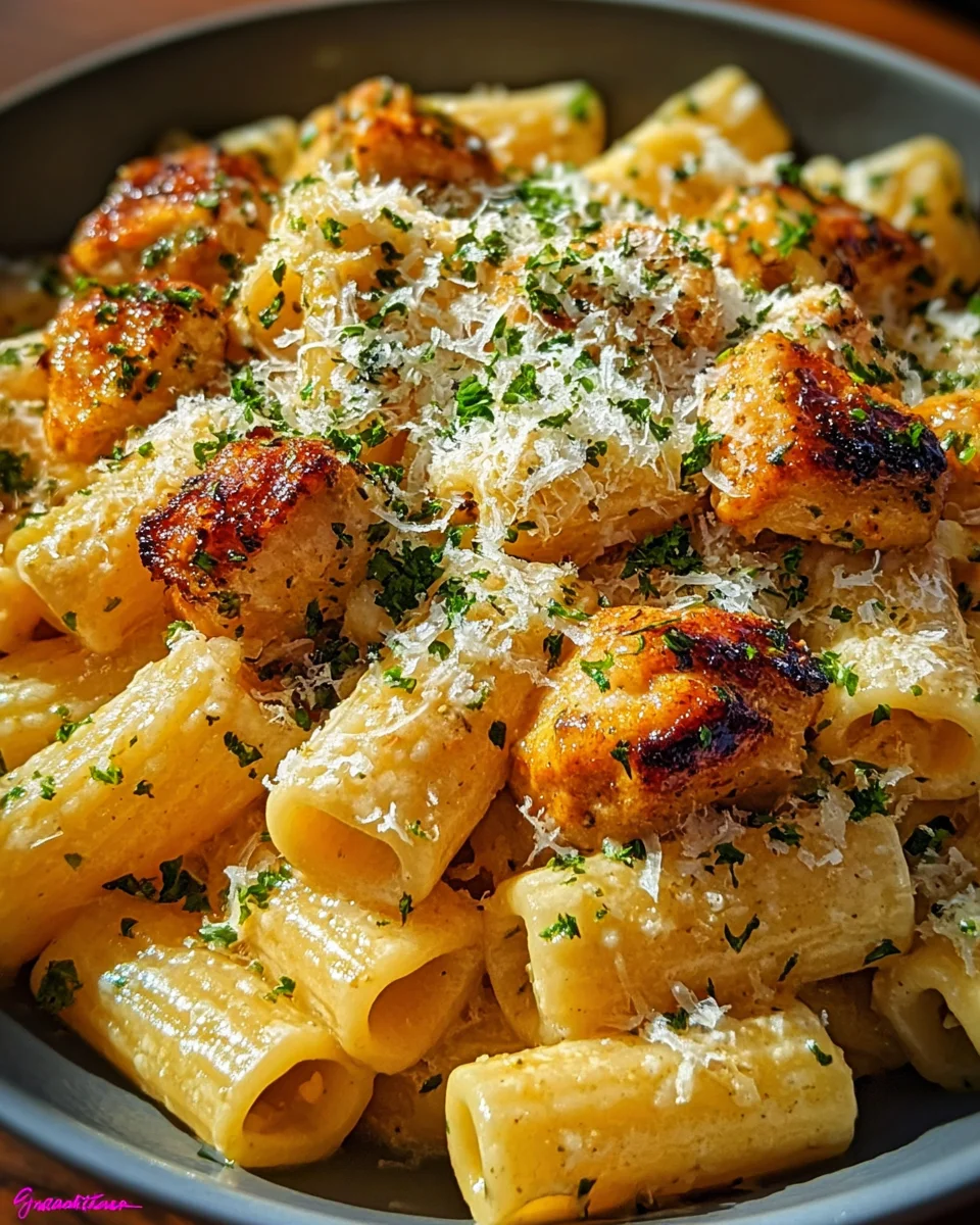 Garlic Butter Chicken with Rigatoni and Parmesan Garlic