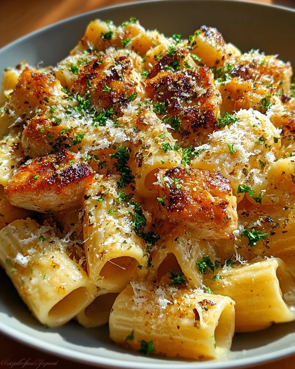 Garlic Butter Chicken with Rigatoni and Parmesan Garlic