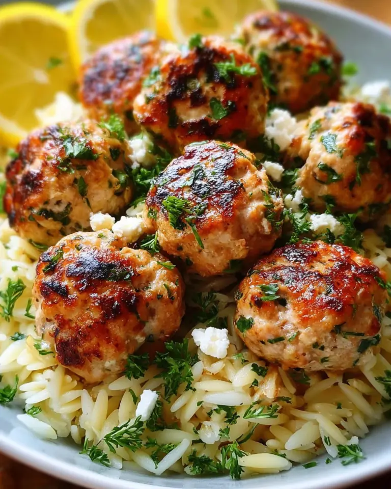 Greek Chicken Meatballs with Lemon Orzo