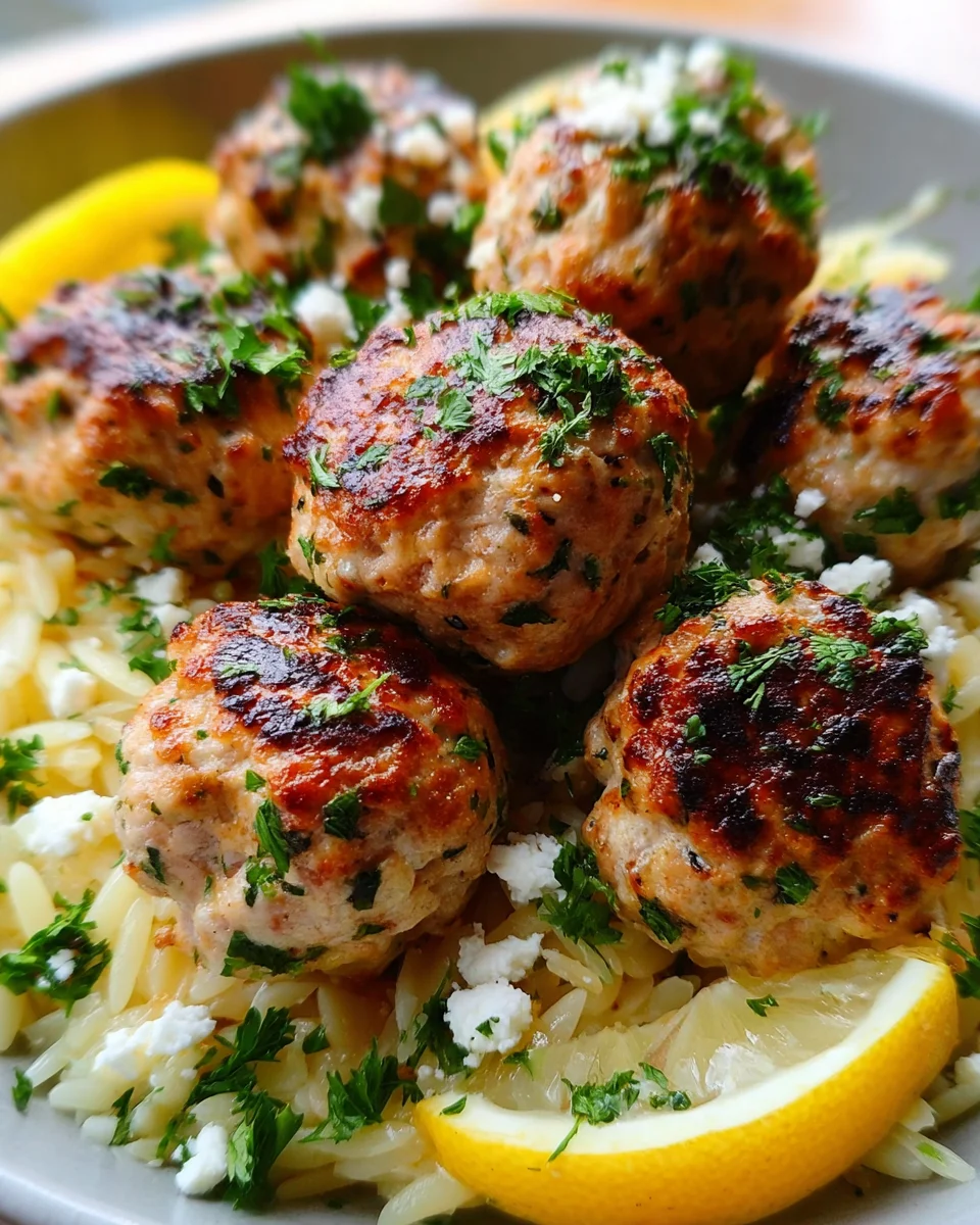 Greek Chicken Meatballs with Lemon Orzo Greek