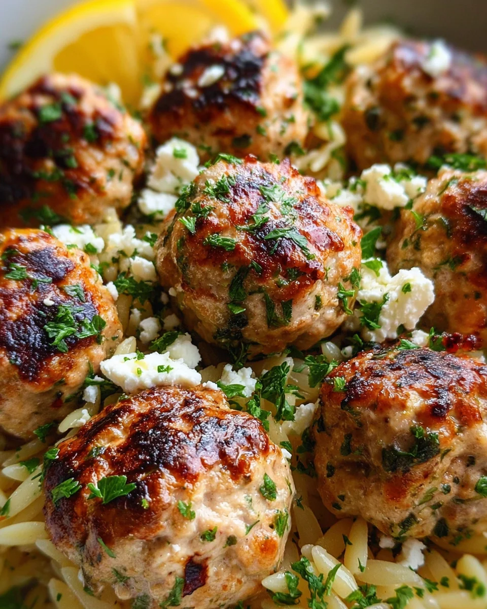 Greek Chicken Meatballs with Lemon Orzo Greek