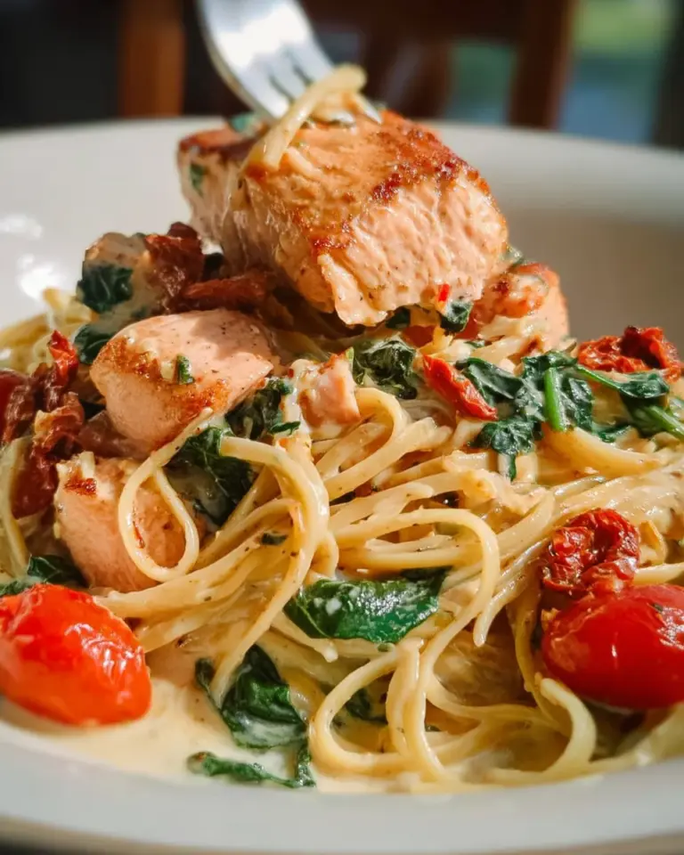 Healthy & Creamy Tuscan Salmon Pasta
