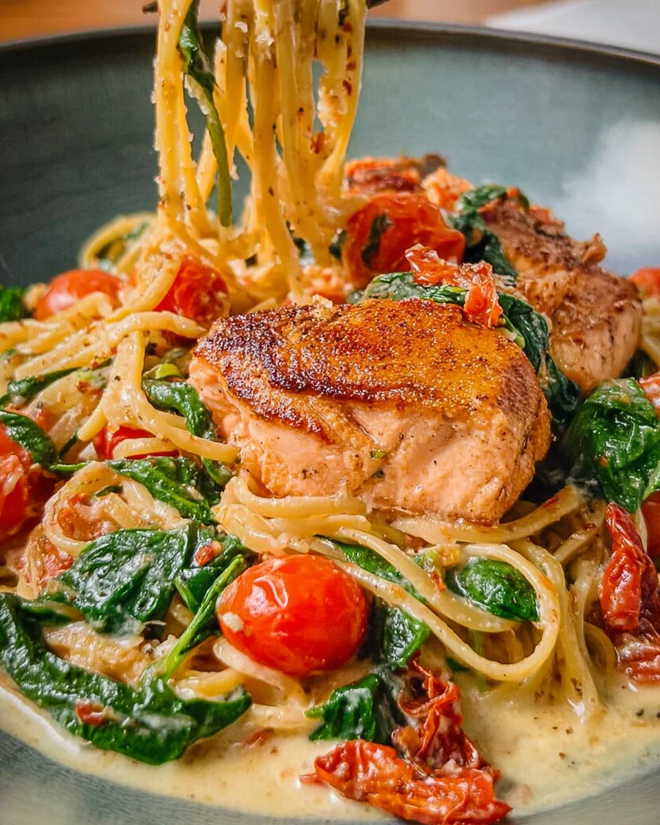 Healthy & Creamy Tuscan Salmon Pasta Healthy