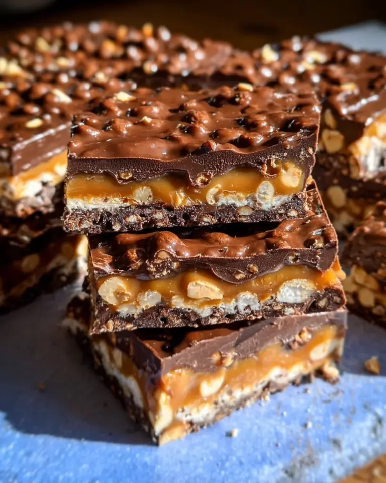 No Bake Crispy Snickers Bars