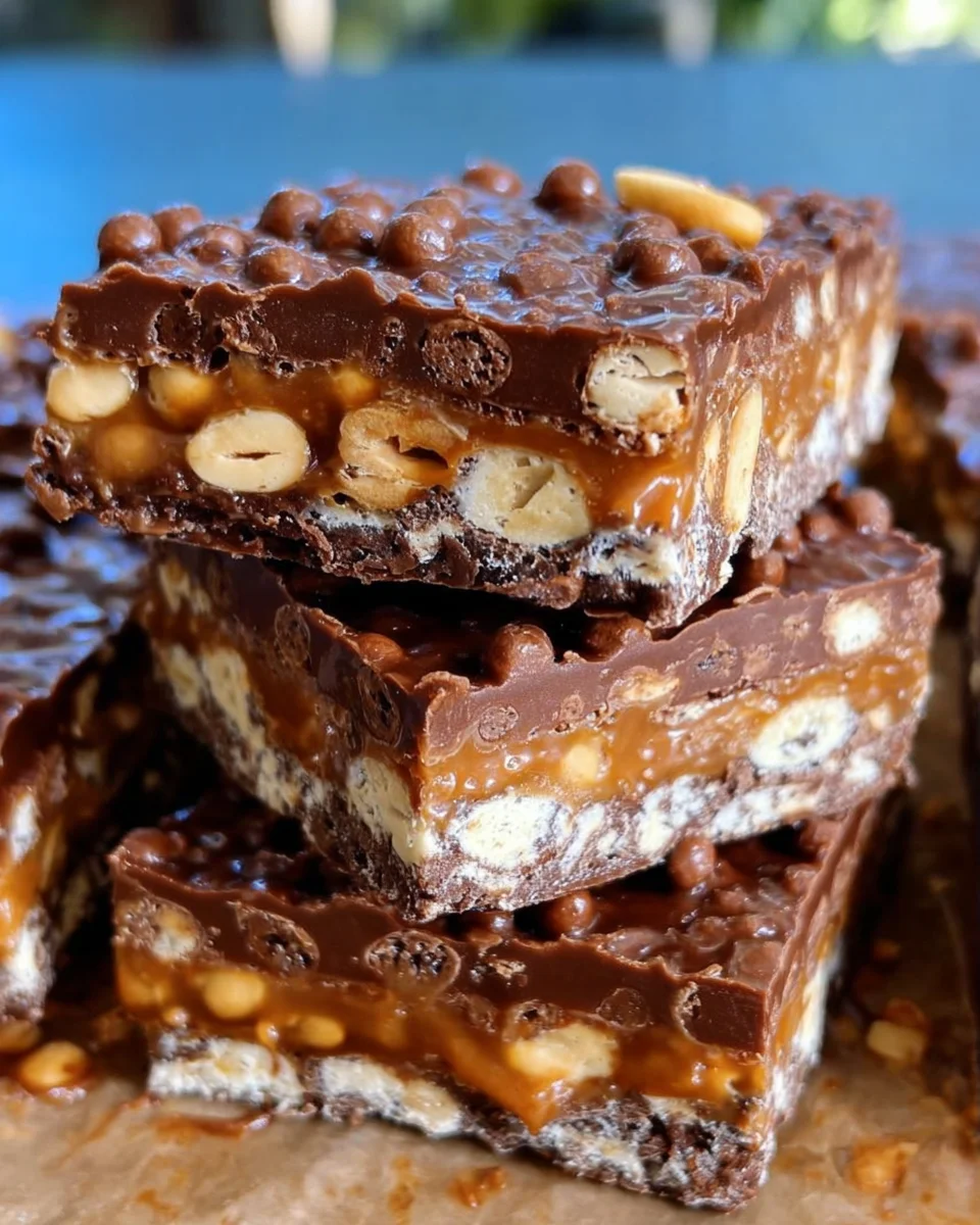 No Bake Crispy Snickers Bars No